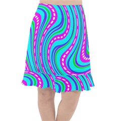 Swirls Pattern Design Bright Aqua Fishtail Chiffon Skirt by Ndabl3x