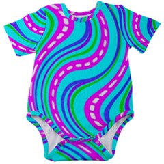Swirls Pattern Design Bright Aqua Baby Short Sleeve Bodysuit by Ndabl3x