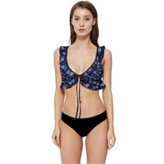 Stylized Floral Intricate Pattern Design Black Backgrond Low Cut Ruffle Edge Bikini Top by dflcprintsclothing