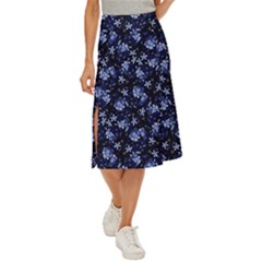 Stylized Floral Intricate Pattern Design Black Backgrond Midi Panel Skirt by dflcprintsclothing