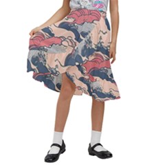 Waves Ocean Sea Water Pattern Rough Seas Digital Art Nature Nautical Kids  Ruffle Flared Wrap Midi Skirt by Bedest