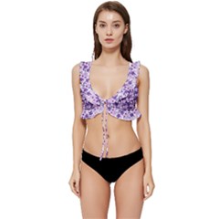 Purple Flowers 001 Purple Flowers 02 Low Cut Ruffle Edge Bikini Top by DinkovaArt