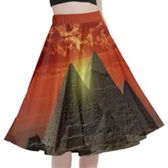 Pyramids Egypt Monument Landmark Sunrise Sunset Egyptian A-line Full Circle Midi Skirt With Pocket by Proyonanggan