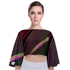 Texture Abstract Curve  Pattern Red Tie Back Butterfly Sleeve Chiffon Top by Proyonanggan