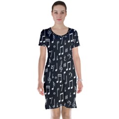 Chalk Music Notes Signs Seamless Pattern Short Sleeve Nightdress by Ravend