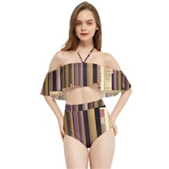 Books Bookshelves Office Fantasy Background Artwork Book Cover Apothecary Book Nook Literature Libra Halter Flowy Bikini Set  by Posterlux
