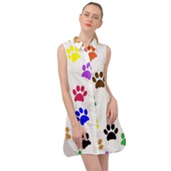 Pawprints Paw Prints Paw Animal Sleeveless Shirt Dress by Apen