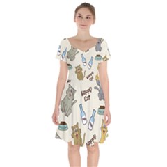 Happy Cats Pattern Background Short Sleeve Bardot Dress by Grandong