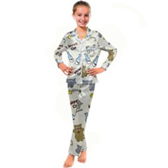 Happy Cats Pattern Background Kids  Satin Long Sleeve Pajamas Set by Grandong