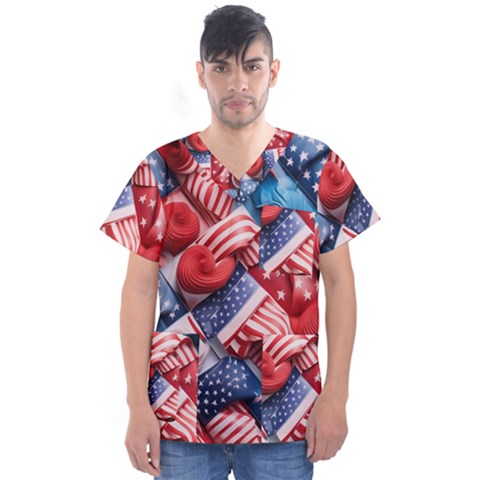 Us Presidential Election Colorful Vibrant Pattern Design  Men s V-neck Scrub Top by dflcprintsclothing