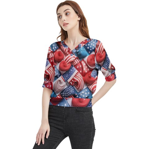 Us Presidential Election Colorful Vibrant Pattern Design  Quarter Sleeve Blouse by dflcprintsclothing