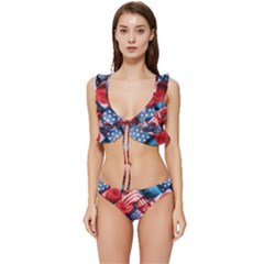 Us Presidential Election Colorful Vibrant Pattern Design  Low Cut Ruffle Edge Bikini Set by dflcprintsclothing