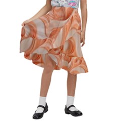 Peach Fuzz Elegant Print Abstract Design Kids  Ruffle Flared Wrap Midi Skirt by dflcprintsclothing