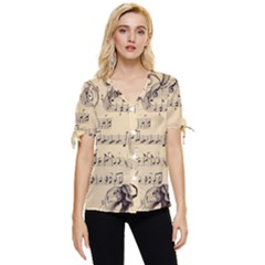 Musical Swirls Ladies Bow Sleeve Button Up Top by RiverRootz