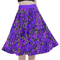 Ugly Funny Monster Bird Illustration Motif Random Pattern Bk A-line Full Circle Midi Skirt With Pocket by dflcprintsclothing
