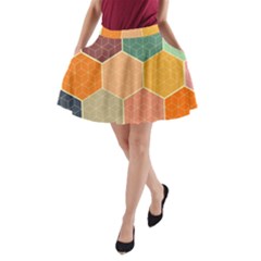 Abstract Hex Hexagon Grid Pattern Honeycomb A-line Pocket Skirt by Proyonanggan