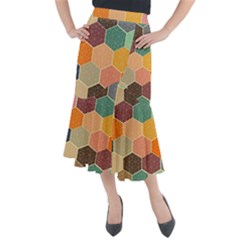 Abstract Hex Hexagon Grid Pattern Honeycomb Midi Mermaid Skirt by Proyonanggan