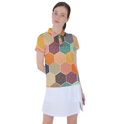 Abstract Hex Hexagon Grid Pattern Honeycomb Women s Polo T-shirt by Proyonanggan
