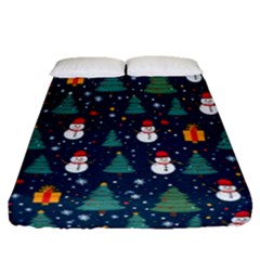 Snow Snowman Tree Christmas Tree Fitted Sheet (queen Size) by Ravend