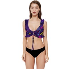 Colorful Abstract Background Low Cut Ruffle Edge Bikini Top by Ravend
