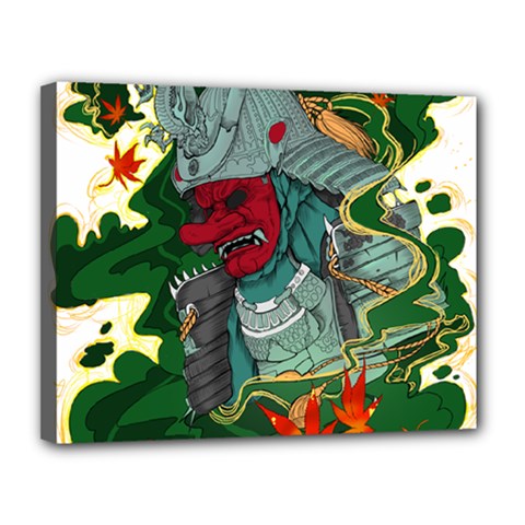 Armor Japan Maple Leaves Samurai Mask Cut Canvas 14  X 11  (stretched) by Ndabl3x