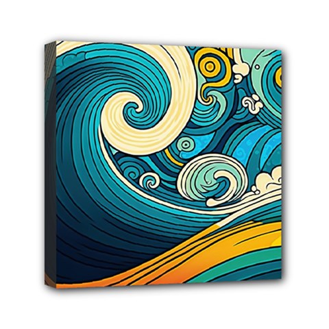 Waves Ocean Sea Abstract Whimsical Abstract Art 3 Mini Canvas 6  X 6  (stretched) by Ndabl3x