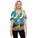 Waves Ocean Sea Abstract Whimsical Abstract Art 3 Bow Sleeve Button Up Top View1