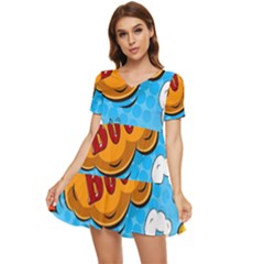 Comical Words Animals Comic Omics Crazy Graffiti Tiered Short Sleeve Babydoll Dress by Bedest