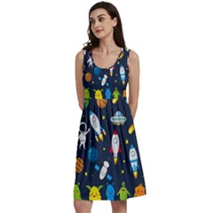 Big Set Cute Astronauts Space Planets Stars Aliens Rockets Ufo Constellations Satellite Moon Rover V Classic Skater Dress by Bedest