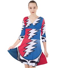 Grateful Dead Big Skull Quarter Sleeve Front Wrap Dress by Bedest