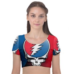 Grateful Dead Big Skull Velvet Short Sleeve Crop Top  by Bedest