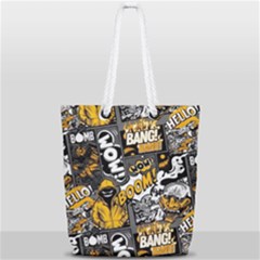 Boom Bang Art Crazy Drawing Graffiti Hello Retro Sayings Yellow Full Print Rope Handle Tote (small) by Bedest