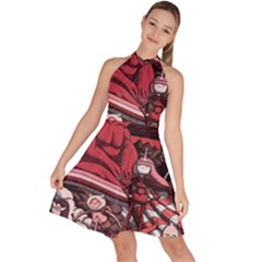 Adventure Time Cartoon Sleeveless Halter Neck A-line Dress by Bedest