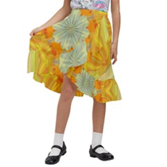 Sunshine Sunny Sun Abstract Yellow Kids  Ruffle Flared Wrap Midi Skirt by Ravend
