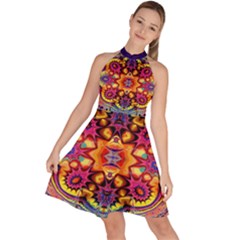 Lila Floral Blume Sleeveless Halter Neck A-line Dress by 2607694c