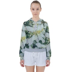 Enchanting Foliage Sharp Edged Leaves In Pale Yellow And Silver Bk Women s Tie Up Sweat by dflcprintsclothing