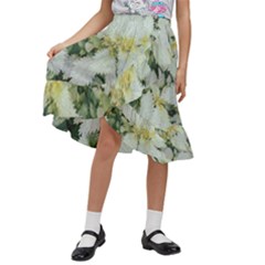 Enchanting Foliage Sharp Edged Leaves In Pale Yellow And Silver Bk Kids  Ruffle Flared Wrap Midi Skirt by dflcprintsclothing