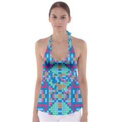 Checkerboard Square Abstract Tie Back Tankini Top by Ravend