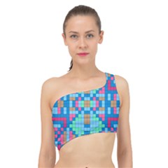 Checkerboard Square Abstract Spliced Up Bikini Top  by Ravend