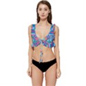 Checkerboard Square Abstract Low Cut Ruffle Edge Bikini Top View1