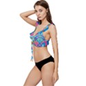 Checkerboard Square Abstract Low Cut Ruffle Edge Bikini Top View2