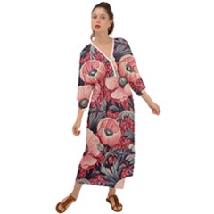 Vintage Floral Poppies Grecian Style  Maxi Dress by Grandong