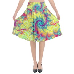 Fractal Spiral Abstract Background Vortex Yellow Flared Midi Skirt by Ket1n9