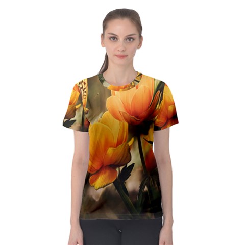 Yellow Butterfly Flower Women s Sport Mesh T-shirt by Azkajaya