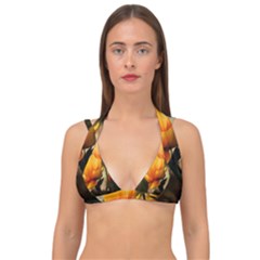 Yellow Butterfly Flower Double Strap Halter Bikini Top by Azkajaya