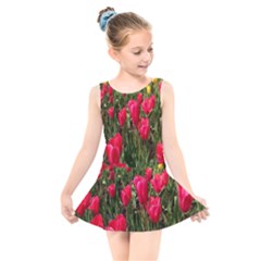 Yellow Pink Red Flowers Kids  Skater Dress Swimsuit by Azkajaya