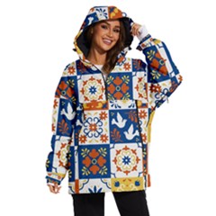 Mexican Talavera Pattern Ceramic Tiles With Flower Leaves Bird Ornaments Traditional Majolica Style Women s Ski And Snowboard Waterproof Breathable Jacket by Ket1n9