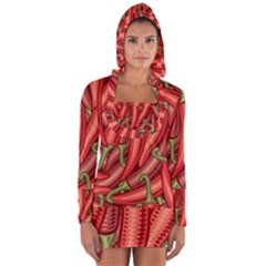 Seamless-chili-pepper-pattern Long Sleeve Hooded T-shirt by Ket1n9