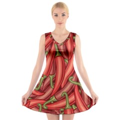 Seamless-chili-pepper-pattern V-neck Sleeveless Dress by Ket1n9