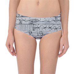 Black And White Hand Drawn Doodles Abstract Pattern Bk Mid-waist Bikini Bottoms by dflcprintsclothing